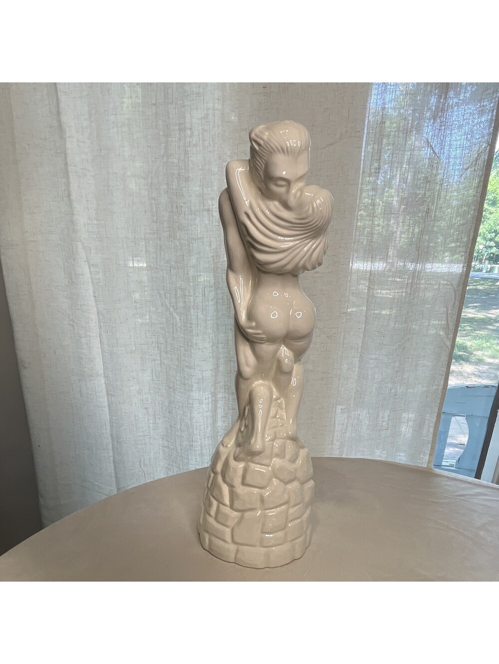 Nude,Vintage, Ceramic Statue, Lovers Kissing, white, mid century 21inches tall